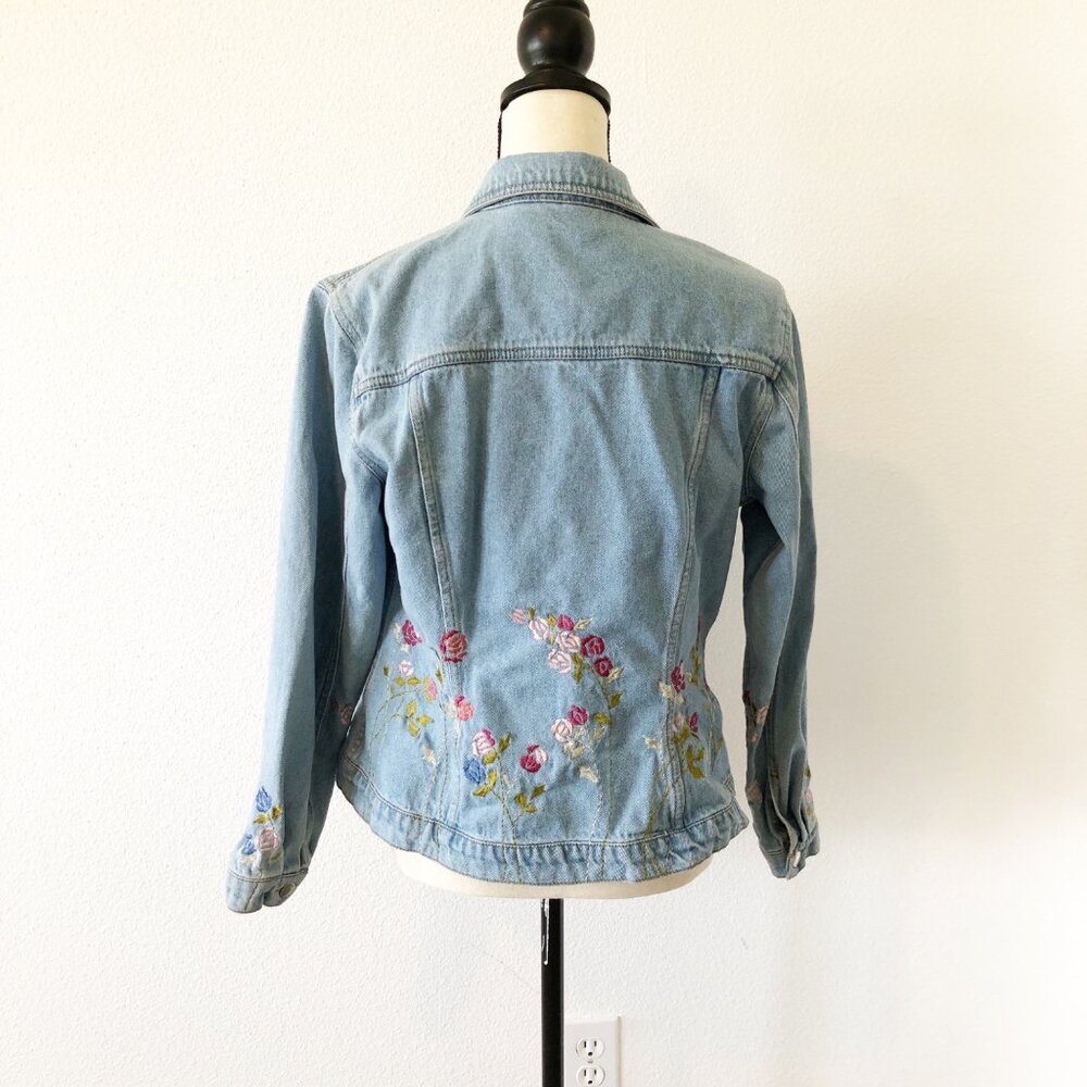 NEWPORT NEWS Vintage Embroidered Floral Denim Jean Jacket Womens 8 - Picture 2 of 11